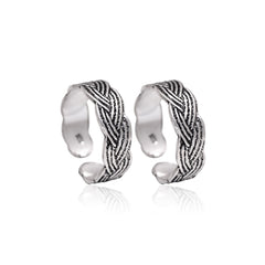 Pair of Stylish Oxidized 925 Silver Toe Rings - Toe Rings