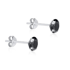 Sterling Silver pair of Round shape 5 mm Single Black Cubic Zircon (CZ) Stud Earrings - Studs