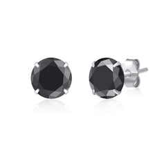 Sterling Silver pair of Round shape 5 mm Single Black Cubic Zircon (CZ) Stud Earrings - Studs