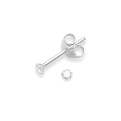 Sterling Silver pair of Round shape 2mm Single White Cubic Zircon (CZ) Stone Solitaire Stud Earrings