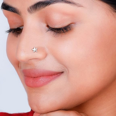 Star Shape Nose Pin with wire in 92.5 Sterling Silver for Women and Girls