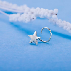 Star Shape Nose Pin with wire in 92.5 Sterling Silver for Women and Girls