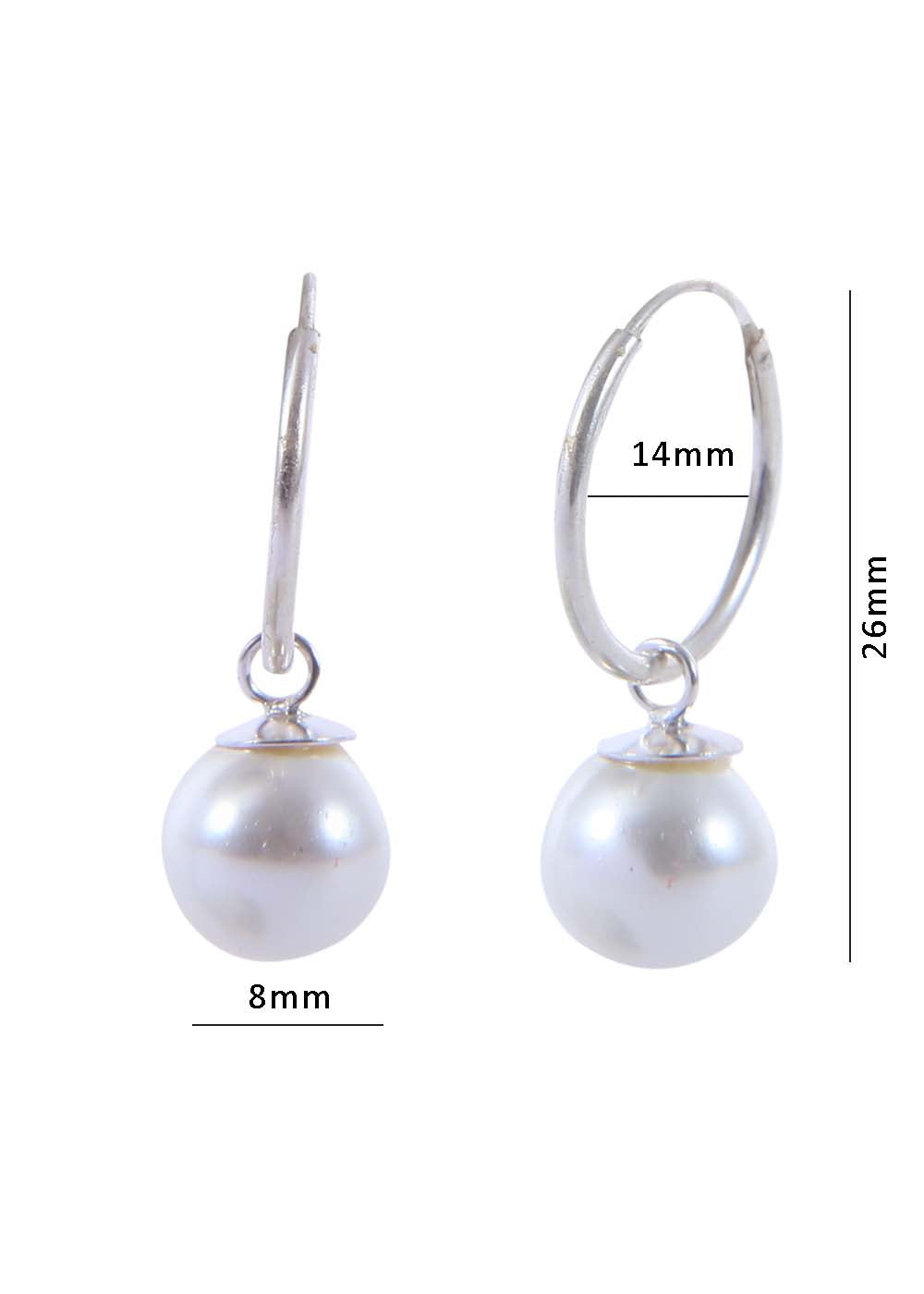 92.5 Sterling Silver 14mm Hoop Earrings with 8mm hanging White Pearl