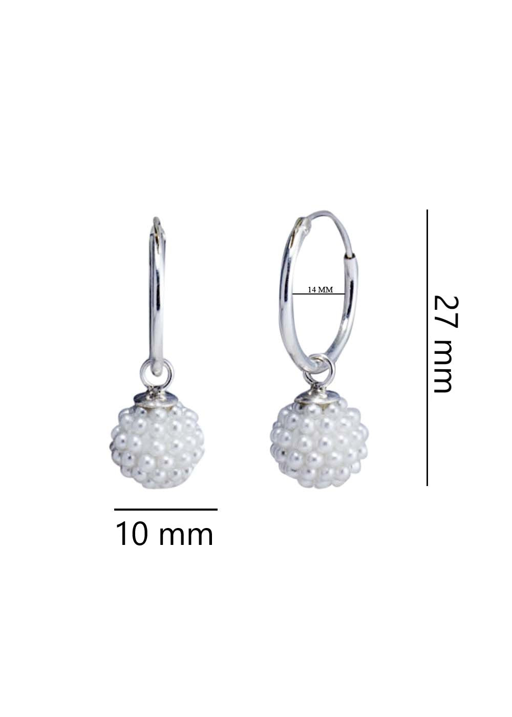 Designer Round Micro Pearl Ball with 92.5 Sterling Silver 14 MM hoop