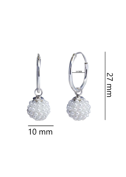 Designer Round Micro Pearl Ball with 92.5 Sterling Silver 14 MM hoop - Default Title - Abhooshan