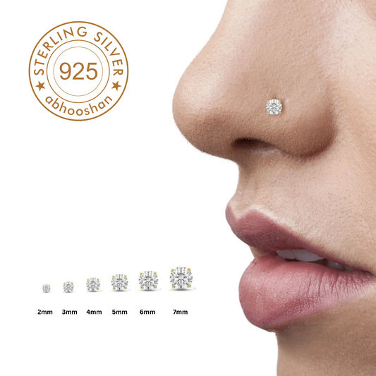 18K Gold Plated Dot Size Tiny Round 4 MM White CZ Nose Pin with wire in 92.5 Silver