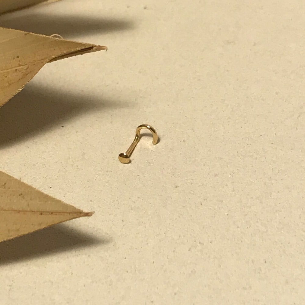 18k Gold Plated Flat Round 2 mm Nose Pin with wire in 92.5 Sterling Silver for Women and Girls