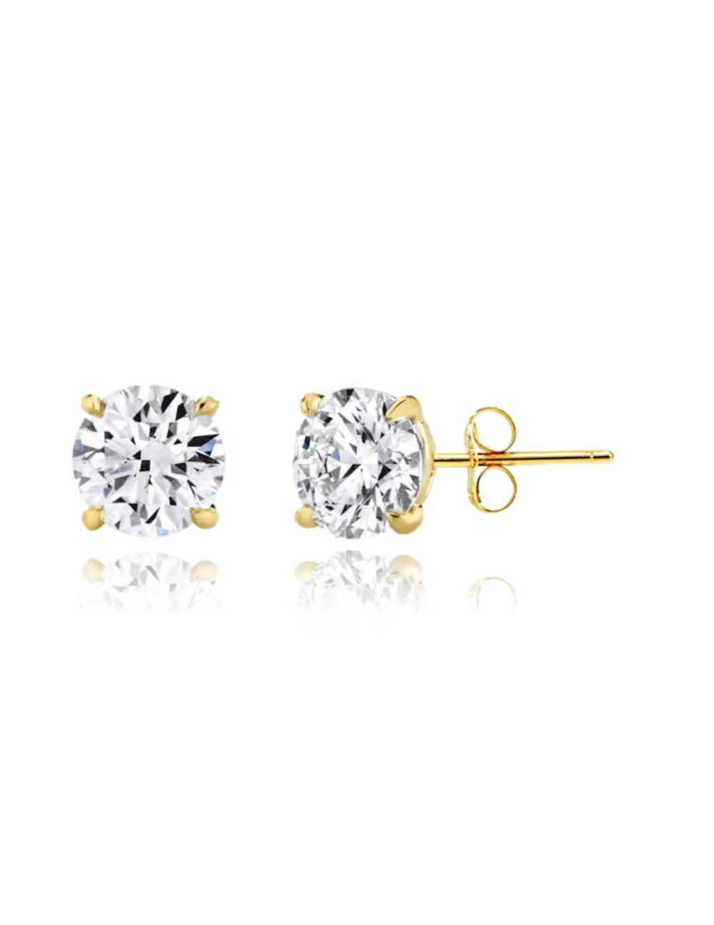 18k Gold Plated 925 Sterling Silver pair of Round 10mm Single Stone White CZ Unisex Stud Earrings - Studs