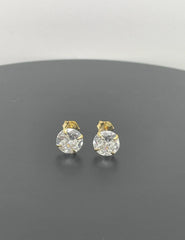18k Gold Plated 925 Sterling Silver pair of Round 10mm Single Stone White CZ Unisex Stud Earrings - Studs