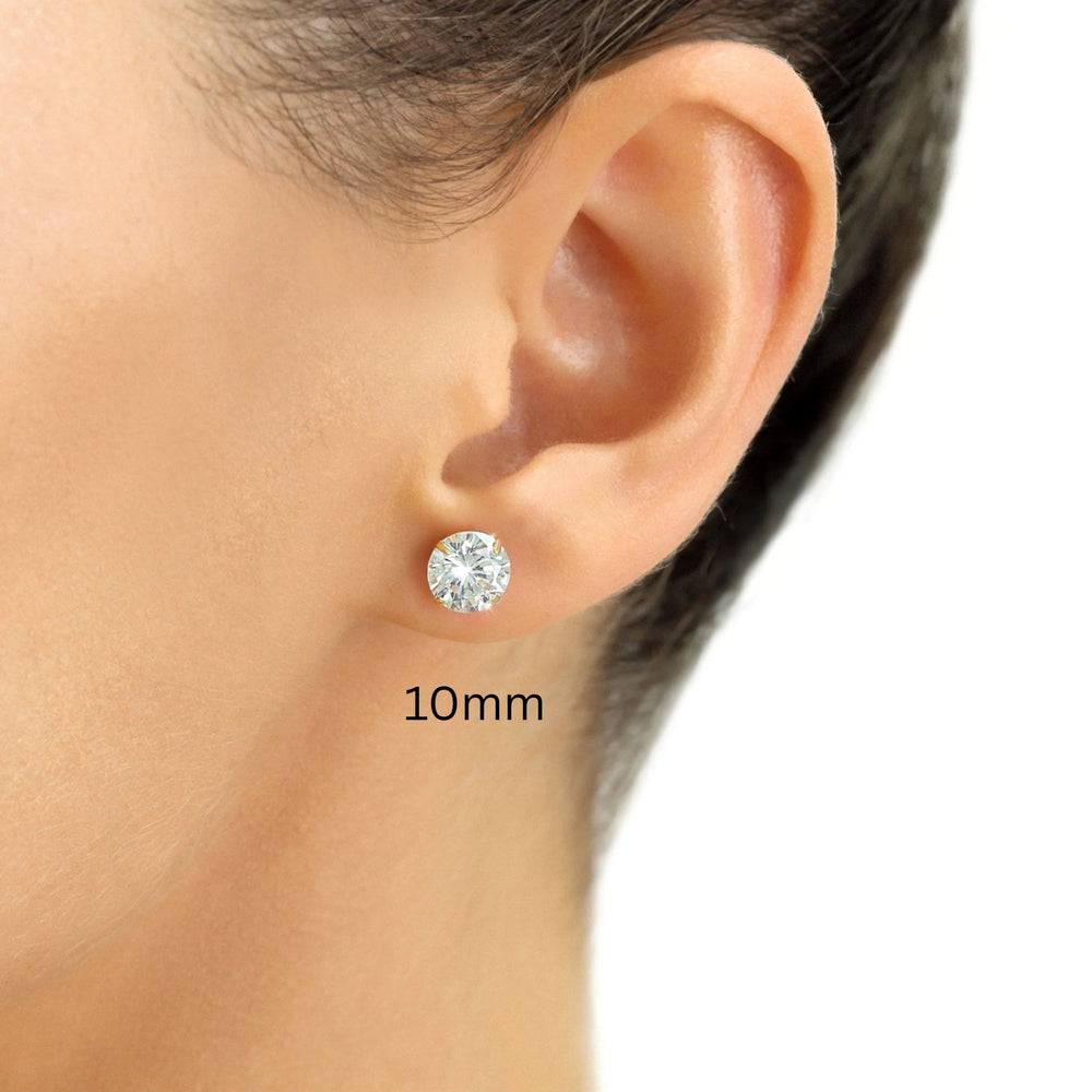 18k Gold Plated 925 Sterling Silver pair of Round 10mm Single Stone White CZ Unisex Stud Earrings - Studs