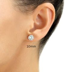 18k Gold Plated 925 Sterling Silver pair of Round 10mm Single Stone White CZ Unisex Stud Earrings - Studs