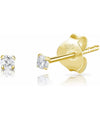 18k Gold Plated 925 Sterling Silver pair of Round 2mm Single White Cz Unisex Stud Earrings