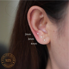18k Gold Plated 925 Sterling Silver pair of Round 2mm Single White Cz Unisex Stud Earrings - Studs