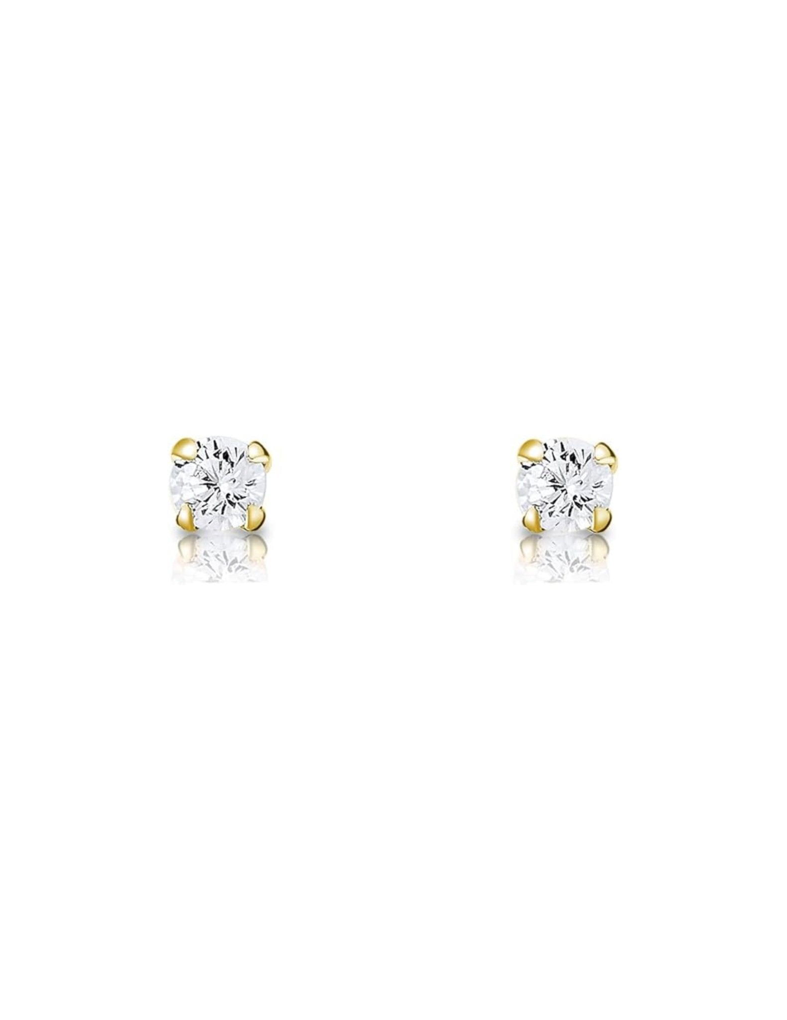 18k Gold Plated 925 Sterling Silver pair of Round 2mm Single White Cz Unisex Stud Earrings - Studs