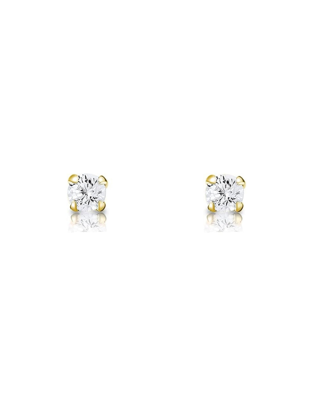 18k Gold Plated 925 Sterling Silver pair of Round 2mm Single White Cz Unisex Stud Earrings - Studs