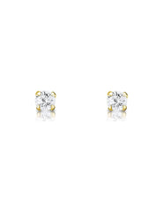 18k Gold Plated 925 Sterling Silver pair of Round 2mm Single White Cz Unisex Stud Earrings - Studs