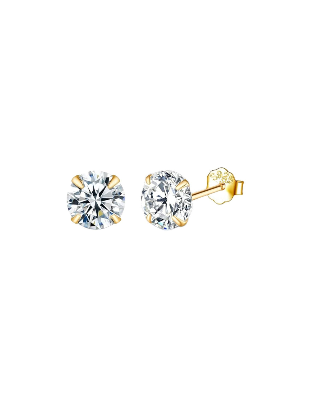 18k Gold Plated 925 Sterling Silver pair of Round 5mm Single White Cz Unisex Stud Earrings - Studs
