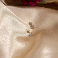18k Gold Plated 925 Sterling Silver pair of Round 6 mm Single White Cz Unisex Stud Earrings - Studs