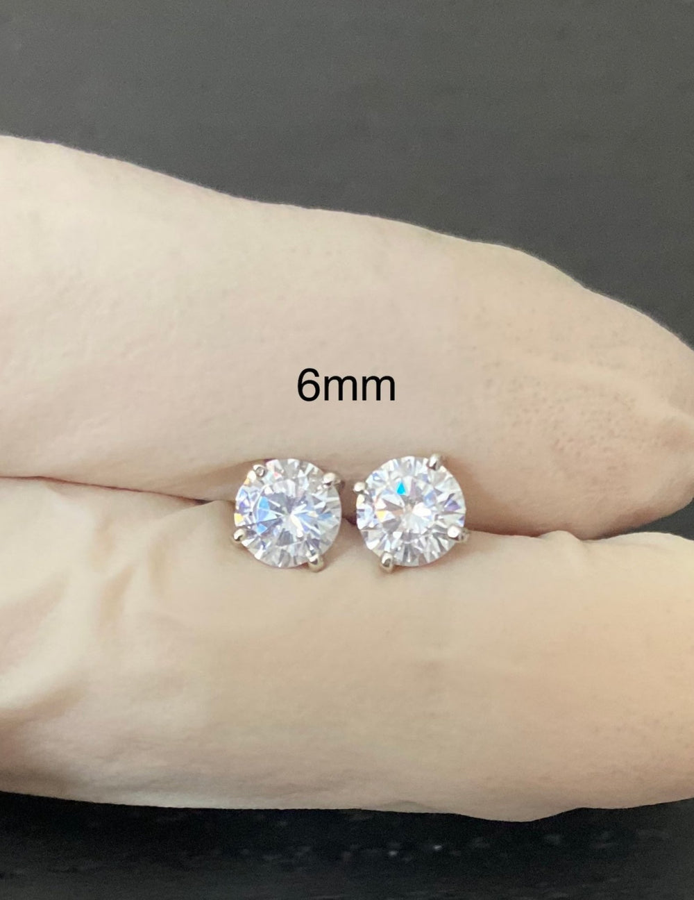 18k Gold Plated 925 Sterling Silver pair of Round 6 mm Single White Cz Unisex Stud Earrings - Studs