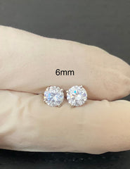 18k Gold Plated 925 Sterling Silver pair of Round 6 mm Single White Cz Unisex Stud Earrings - Studs