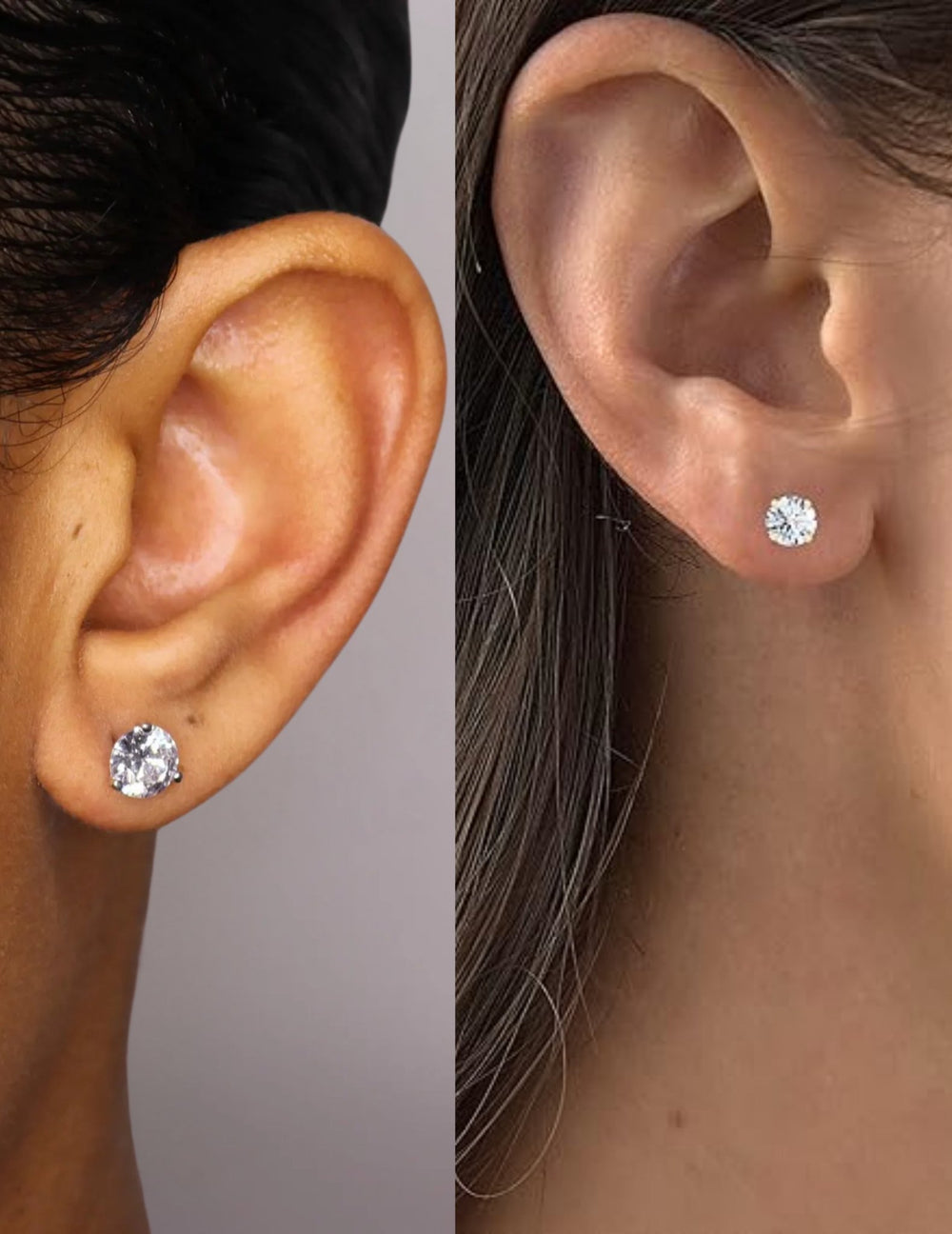 18k Gold Plated 925 Sterling Silver pair of Round 7 mm Single Stone White CZ Unisex Stud Earrings - Studs