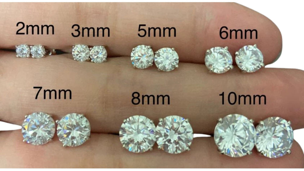 18k Gold Plated 925 Sterling Silver pair of Round 7 mm Single Stone White CZ Unisex Stud Earrings - Studs
