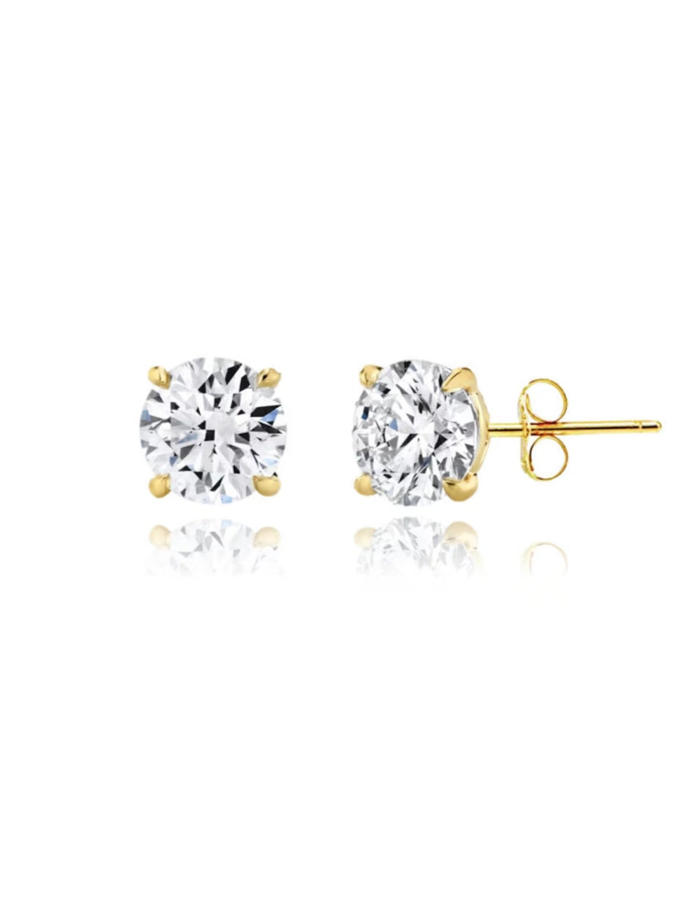 18k Gold Plated 925 Sterling Silver pair of Round 8mm Single Stone White CZ Unisex Stud Earrings - Studs