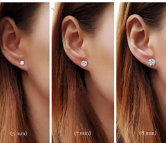 18k Gold Plated 925 Sterling Silver pair of Round 8mm Single Stone White CZ Unisex Stud Earrings - Studs