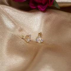 18k Gold Plated 925 Sterling Silver pair of Round 8mm Single Stone White CZ Unisex Stud Earrings - Studs