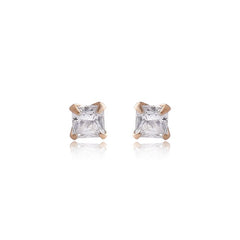 18k Gold Plated 925 Sterling Silver pair of Square shape 2mm Single White Cz Unisex Stud Earrings ( - Studs