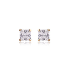 18k Gold Plated 925 Sterling Silver pair of Square shape 3mm Single White Cz Unisex Stud Earrings - Studs