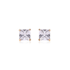18k Gold Plated 925 Sterling Silver pair of Square shape 4mm Single White Cz Unisex Stud Earrings - Studs