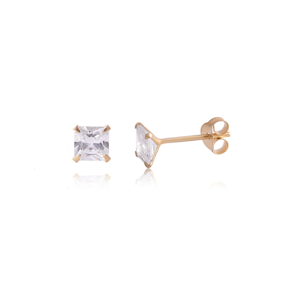 18k Gold Plated 925 Sterling Silver pair of Square shape 5mm Single White Cz Unisex Stud Earrings - Studs