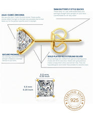 18k Gold Plated 925 Sterling Silver pair of Square shape 5mm Single White Cz Unisex Stud Earrings - Studs