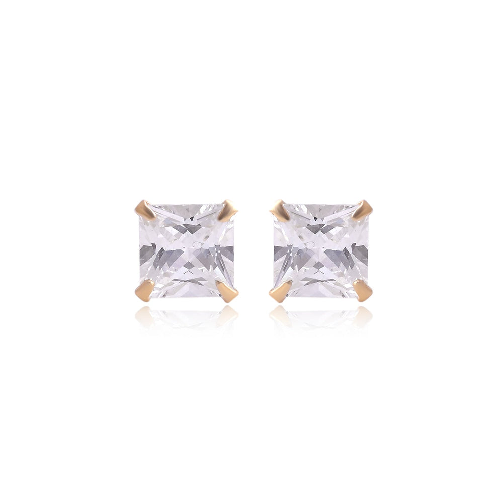 18k Gold Plated 925 Sterling Silver pair of Square shape 6mm Single White Cz Unisex Stud Earrings - Studs