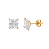 18k Gold Plated 925 Sterling Silver pair of Square shape 7mm Single White Cz Unisex Stud Earrings