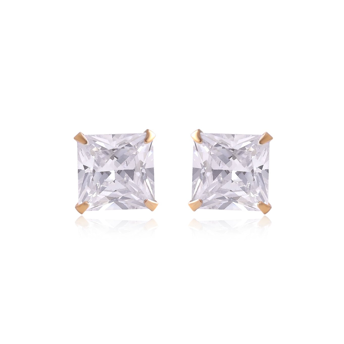18k Gold Plated 925 Sterling Silver pair of Square shape 7mm Single White Cz Unisex Stud Earrings - Studs