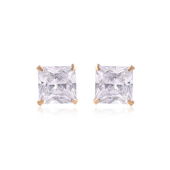 18k Gold Plated 925 Sterling Silver pair of Square shape 7mm Single White Cz Unisex Stud Earrings - Studs