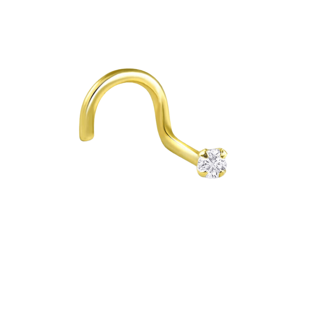 18K Gold Plated Dot Size Tiny Round 2 MM White CZ Nose Pin with wire in 92.5 Silver - Silver Nose Pin