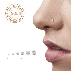 18K Gold Plated Dot Size Tiny Round 2 MM White CZ Nose Pin with wire in 92.5 Silver - Silver Nose Pin