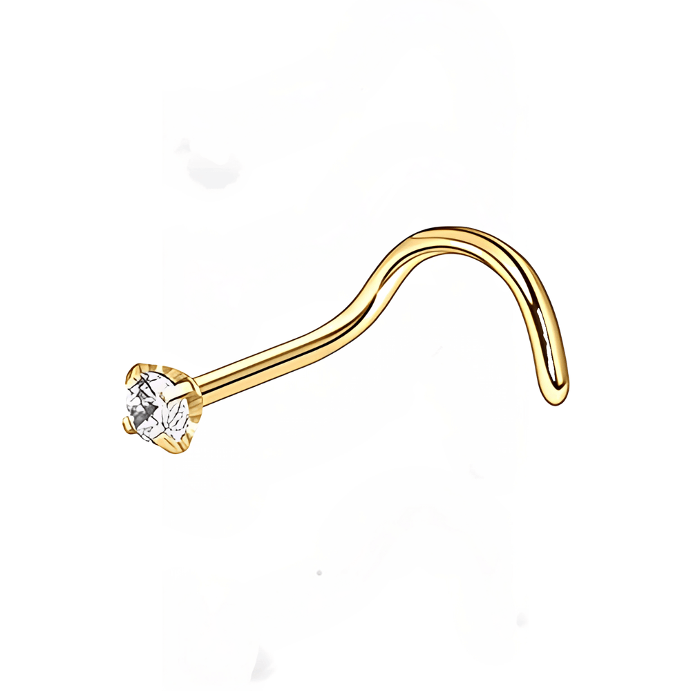 18K Gold Plated Dot Size Tiny Round 3 MM White CZ Nose Pin with wire in 92.5 Silver - Silver Nose Pin