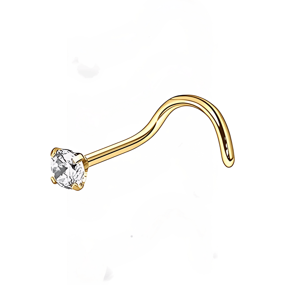 18K Gold Plated Dot Size Tiny Round 4 MM White CZ Nose Pin with wire in 92.5 Silver - Silver Nose Pin