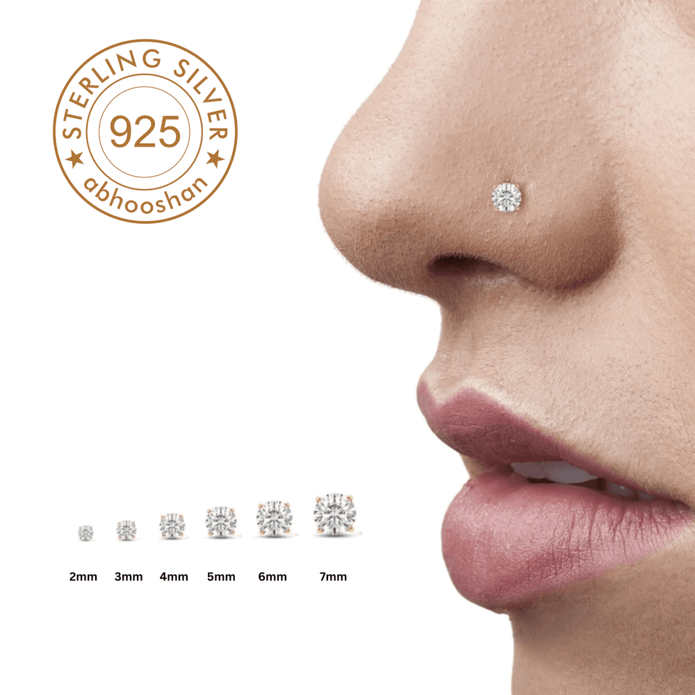 18K Gold Plated Dot Size Tiny Round 4 MM White CZ Nose Pin with wire in 92.5 Silver - Silver Nose Pin