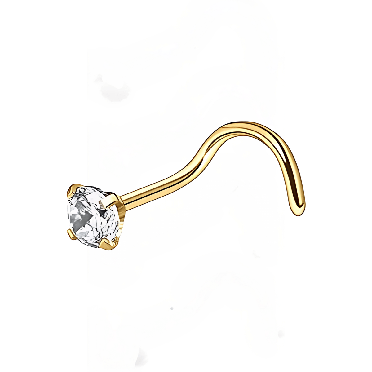 18K Gold Plated Dot Size Tiny Round 5 MM White CZ Nose Pin with wire in 92.5 Silver - Silver Nose Pin
