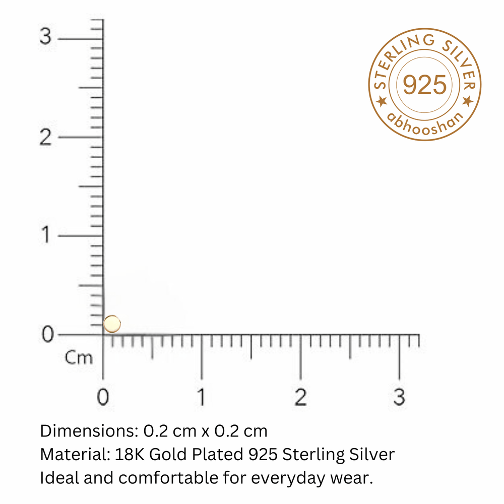 18k Gold Plated Flat Round 2 mm Nose Pin with wire in 92.5 Sterling Silver for Women and Girls - Silver Nose Pin