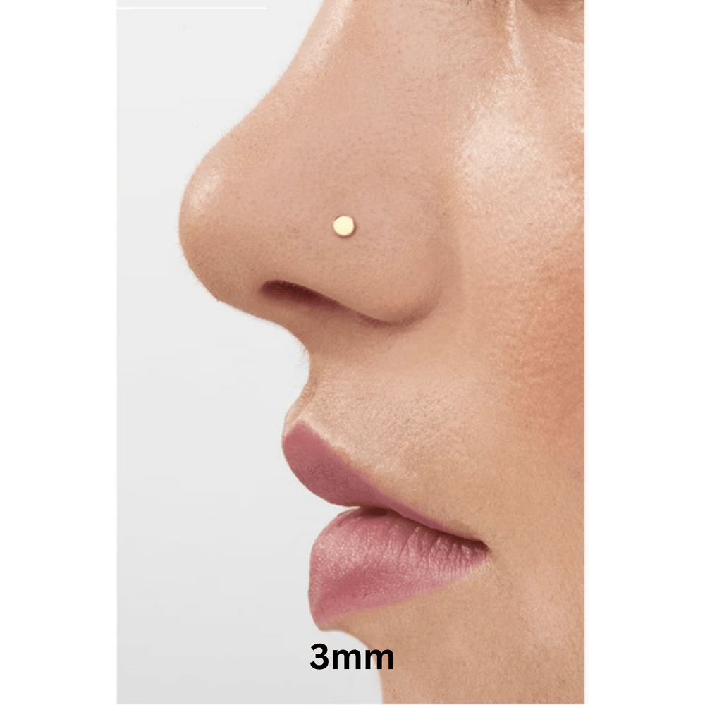 18k Gold Plated Flat Round 3 mm Nose Pin with wire in 92.5 Sterling Silver for Women and Girls - Silver Nose Pin