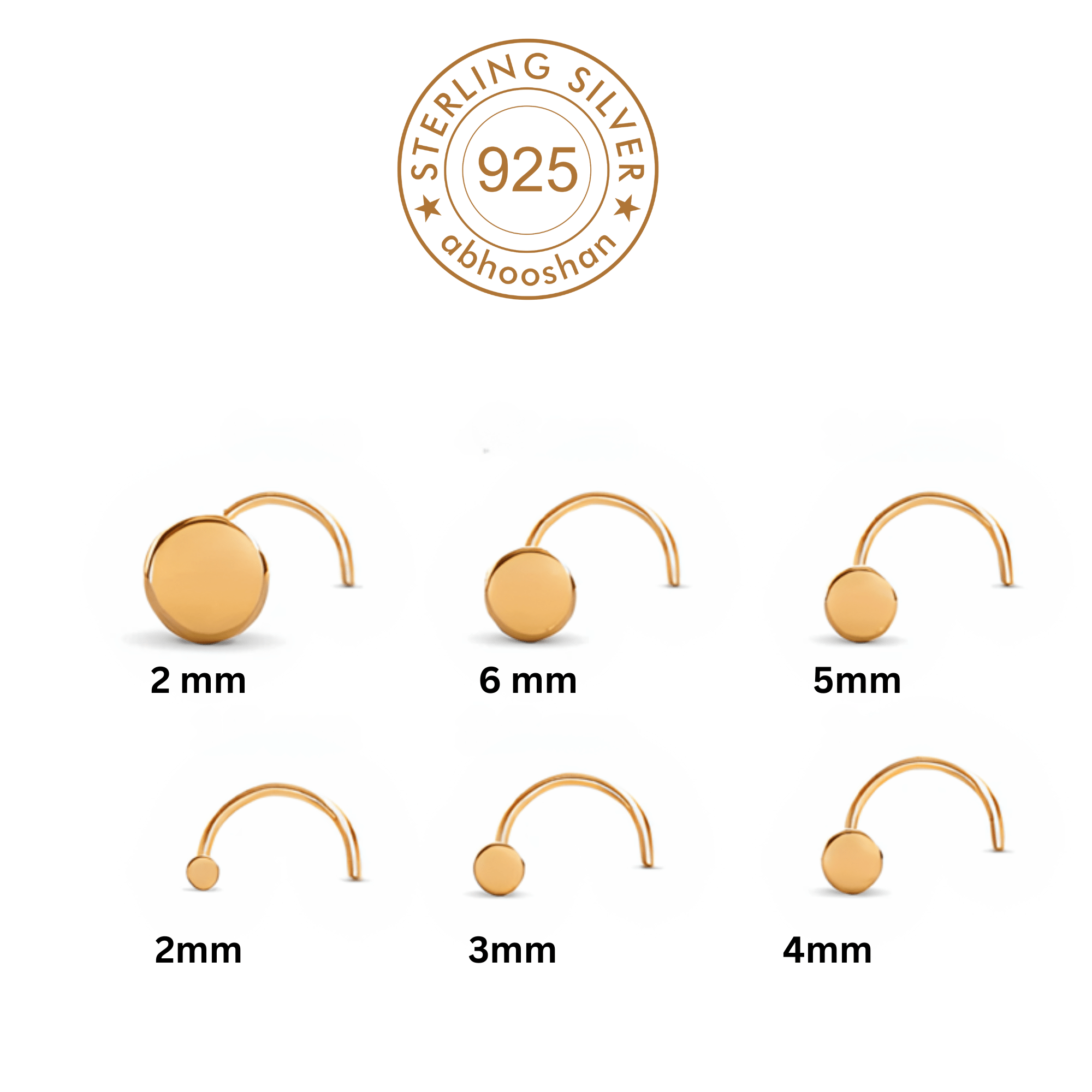 18k Gold Plated Flat Round 3 mm Nose Pin with wire in 92.5 Sterling Silver for Women and Girls - Silver Nose Pin