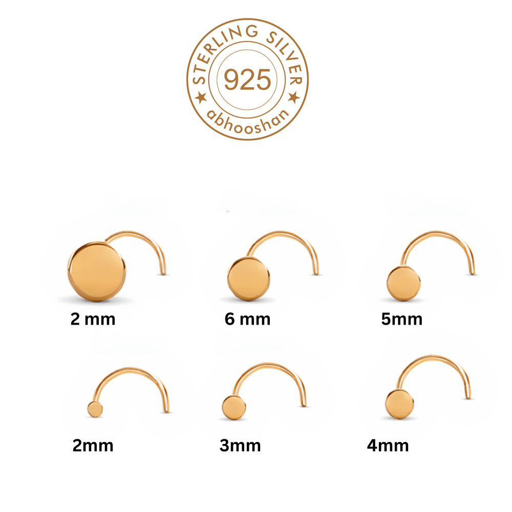 18k Gold Plated Flat Round 3 mm Nose Pin with wire in 92.5 Sterling Silver for Women and Girls - Silver Nose Pin