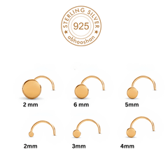 18k Gold Plated Flat Round 3 mm Nose Pin with wire in 92.5 Sterling Silver for Women and Girls - Silver Nose Pin
