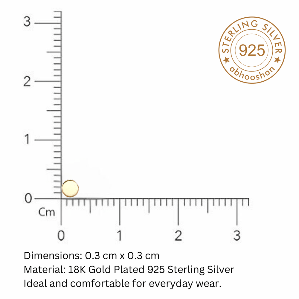 18k Gold Plated Flat Round 3 mm Nose Pin with wire in 92.5 Sterling Silver for Women and Girls - Silver Nose Pin